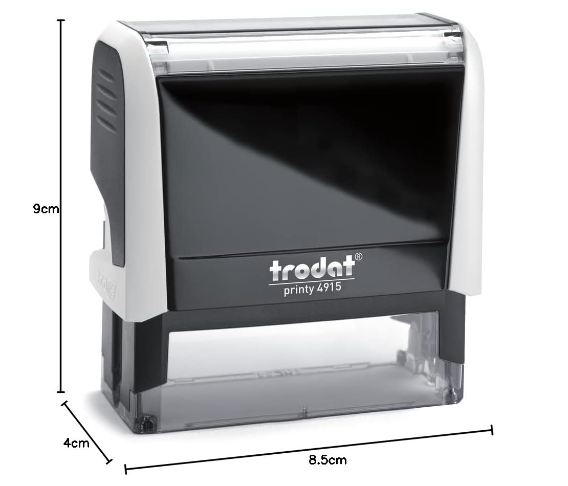 Trodat Printy 4915 Timbro Personalizzato Autoinchiostrante, max 6 Righe, Dimensione Impronta 70x25 mm, Colore Timbro Bianco, Cartuccia Inchiostro Blu, Ideale per Uffici, Aziende, Medici, Insegnanti