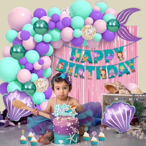 Image of Party Propz Mermaid Theme Birthday Decorations - Large 68Pcs, Birthday Decoration Items For Girl | Mermaid Tail Cutout | Mermaid Cake Topper Combo Set | Mermaid Balloons for Birthday Decoration