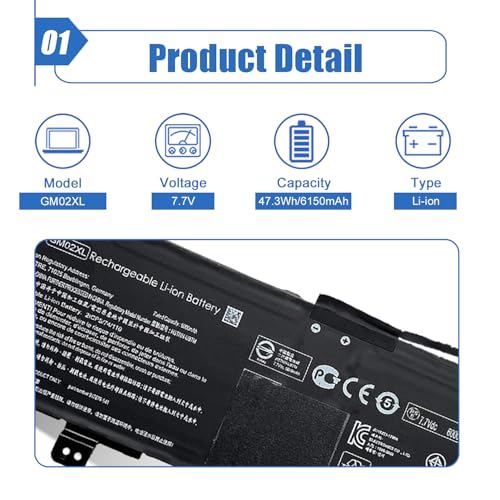 Image of 47.3Wh GM02XL /GB02XL Laptop Battery Compatible for HP Chromebook 14 G5 Chromebook 11 G6 G7 EE Chromebook X360 11 G1 Series Notebook 917679-271 HSTNN-UB7M HSTNN-DB7X 917725-855 7.7V 6150mAh