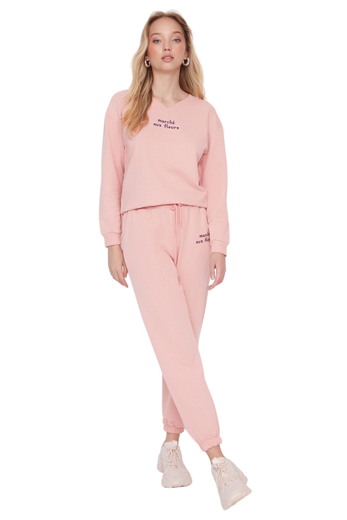 TRENDYOL Damen Trendyol Herren Mittlerer Bund Jogger Jogginghose Sweatpants, Puder, M EU