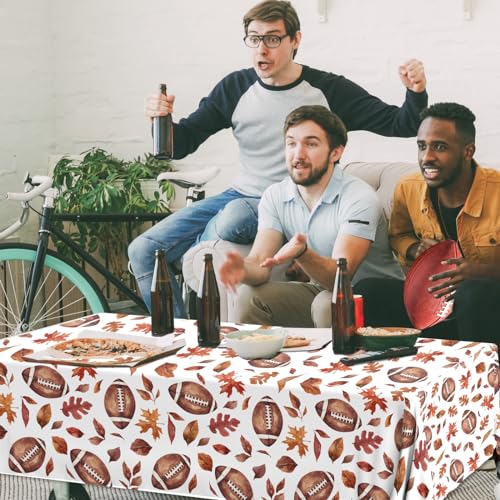 Image of CMUSKO 3Pcs Football Tablecloths-Fall Football Themed Party Decorations Autumn Maple Leaves Sports Game Rectangle Plastic Table Covers