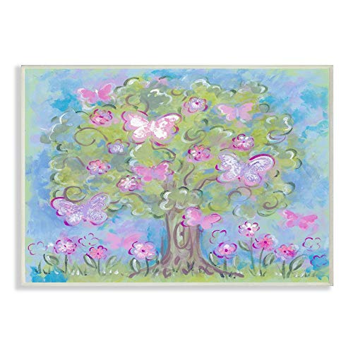Plaque murale pastel butterfly tree Stupell décoration chambre fille beige