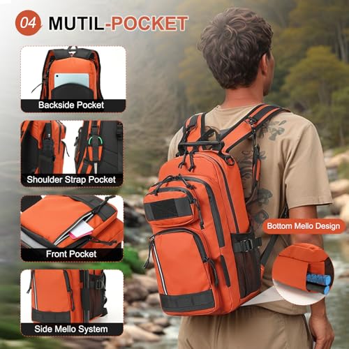 Mochila de pesca impermeable 35L con soporte para caña naranja miniatura 5