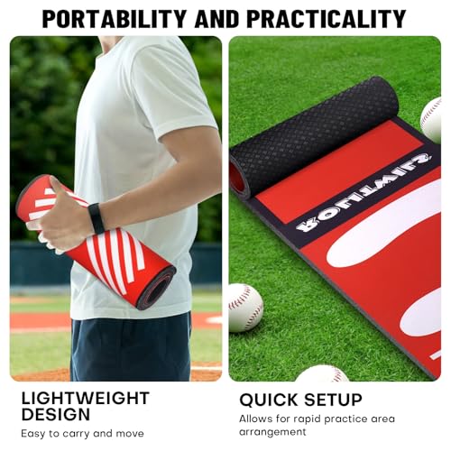 Rolitwils Softball Pitching Mat for Baseball Pitching Trainer - Wear Resistant Non-Slip Baseball Hitting Mat for Young Pitching Trainer Practice - 54 x 12 inches Portable Thicker - Thumbnail 6
