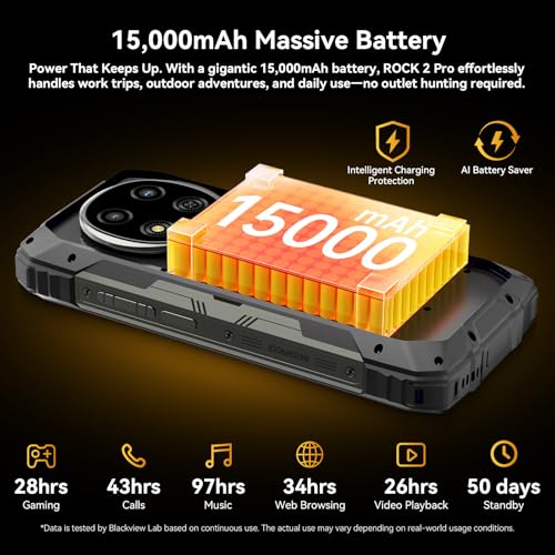 Image of Blackview Rock 2 Pro 5G Rugged Phone Android 16, 15000mAh /33W Dual 400LM Camping Light, 32GB+256GB /2TB Rugged Smartphone Unlocked Gemini AI, 16MP+13MP 6.78 inch 2.4K 120Hz Glove Mode /NFC | Camping Light