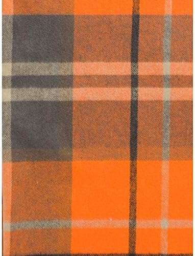 Italian Luxury Fringed Decorative Oversized Throw Blanket Toss Plaid Pattern in Autumn Shades of Orange, Taupe and Dark Brown