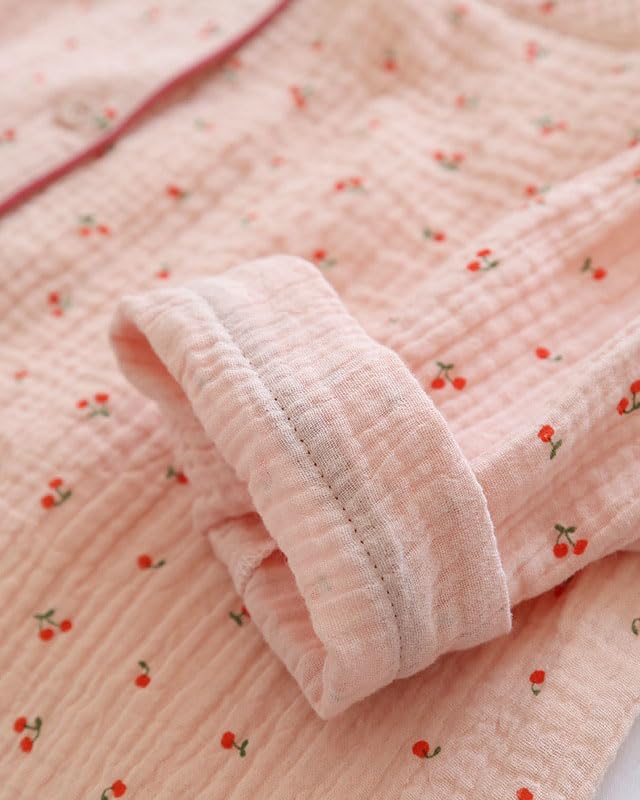 Image of codcm Womens Cotton Gauze Pajama Set Long Sleeve Button Up Shirt and Pants 2 Piece Cute Printed Pj Set