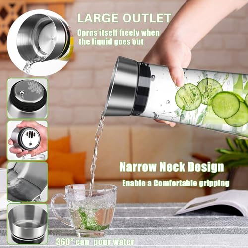 POWZOO Glas-Karaffe,Wasserkaraffe Glass (1.5 L),mit Deckel Edelstahl – Ansicht 3