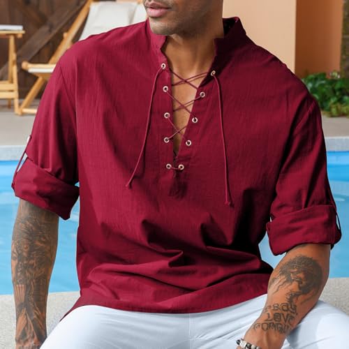 Image of CTU Men's Cotton Shirt Pirate Shirt Medieval Viking Renaissance Costume
