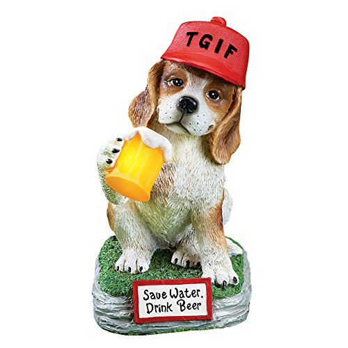 Collections Etc TGIF Funny Dog Garden Statue Outdoor Decoration with Solar Lighted Beer Mug