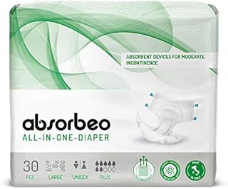 Absorbeo - All-In-One Diaper Plus - Unisex Absorbent Devices for Moderate Incontinence, Size L (30 pieces/pack)