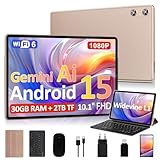 BIEGEDY 2026 Tablet 10 Pulgadas Android 15, 30GB RAM + 2TB TF, Gemini AI, Octa-Core, 5G WiFi 6, Widevine L1, GMS, GPS, BT 5.0, 6000mAh, 5+8MP, 3.5mm Audio, FHD Tablet con Teclado + Ratón + Funda, Oro
