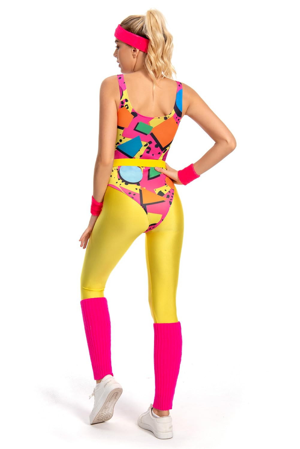Set da 6 pezzi, anni '80, costume da fitness da donna, colorato, tuta da yoga, stile retrò