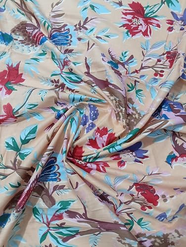 Image of Doraya Pure Cotton Dress Making Fabric Sanganeri Print Jaipuri Hand Block Printed Unstitched Dress Material for Women Blouse /Plazzo,Kurti /Lehenga Piece Womens 43 inch Inches Width (Peach 1, 3 Meter)