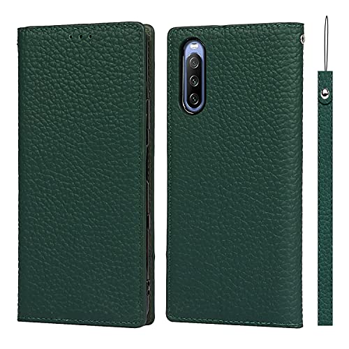 Xperia 10 III ケース手帳型 SOG04 SO-52B ケース Pelanty 牛革製品 本革レザー 財布型カバー Sony Xperia 10 III カード収納 スタンド機能 内蔵マグネット 手作り柔らかい スマホケース ソニー エクスペリア10III 10 3代 so52b 携帯カバー ストラップ付 ヘッドフォンケーブル 耐衝撃 グリーン