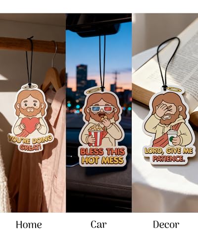 Image of Funny Car Air Freshener Cute Jesus Christian Humor 5pcs Car Accessories Automotive Interior Hanging Scents Mirror Decor for Women Teen Girls