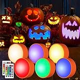 Halloween LED Flameless Pumpkin Lanterns, Battery Operated Jack-O-Lantern Lights with Remote Control and Timer, RGB Dimmable Color Changing Lights for Halloween and Pumpkin Decoration - 6 Pack