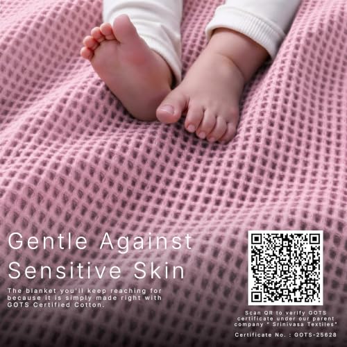 Image of GOTS Certified 90 inchX90 inch Queen 100% Organic Cotton Waffle Blanket-Light Rose | Premium Waffle Blankets & Throws for Bed, Throw Blanket for Couch, Modern & Cozy Blanket, All Season, Comfy and Soft Blankets