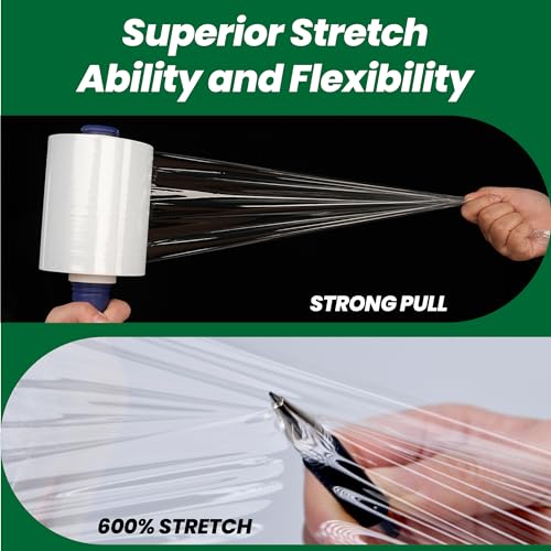 Image of Adhes Recyclable Stretch Wrap Film 5 Inch x 1000 Feet, 2 Rolls with Handle, Heavy Duty Plastic Pallet Wrap for Moving, Packing, Shipping, Eco-Friendly, Tear Resistant, Self Adhering Clear Film