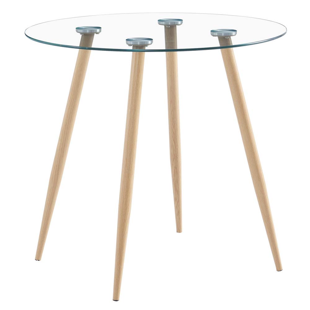 80 * 80 * 75cm Round Glass Dining Table Transparent Glass Table Leg Cross Design （only Table）