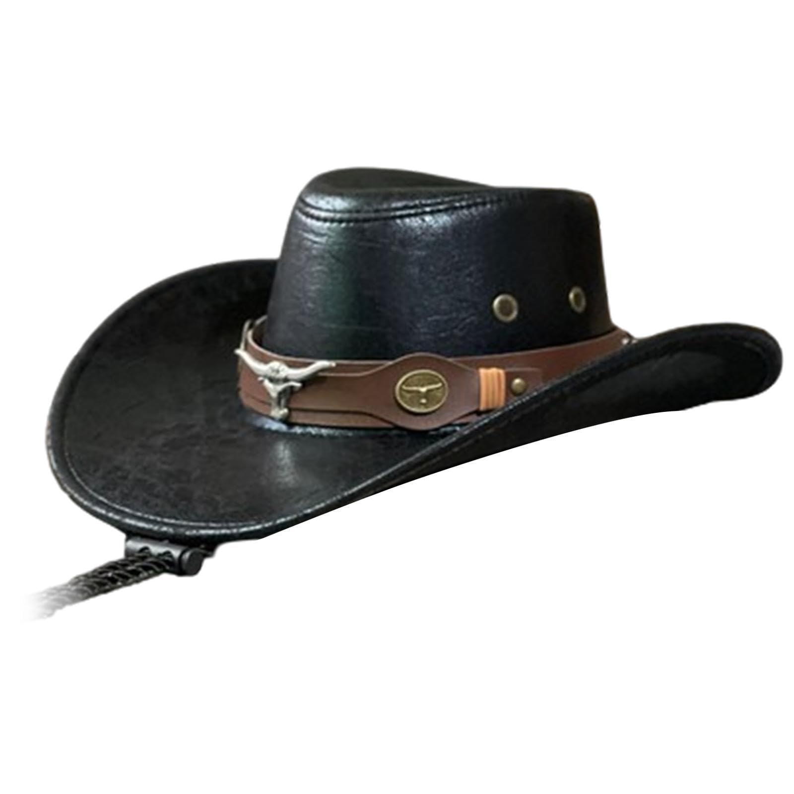 Cowboy Hat Women Stylish Casual Sun Hat for Travel Camping Stage Performance Bull Head Black|Clothing, Shoes & Accessories | Mens Accessories | Hats-image-4