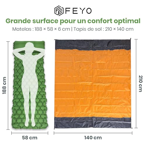 Feyo Matelas Gonflable 1 Place avec Tapis de Sol – Matelas Camping Léger et Compact pour Bivouac, Tente ou Voiture – Matelas de Camping 1 Personne Confortable avec Oreiller Intégré et Double Valve – Image 6