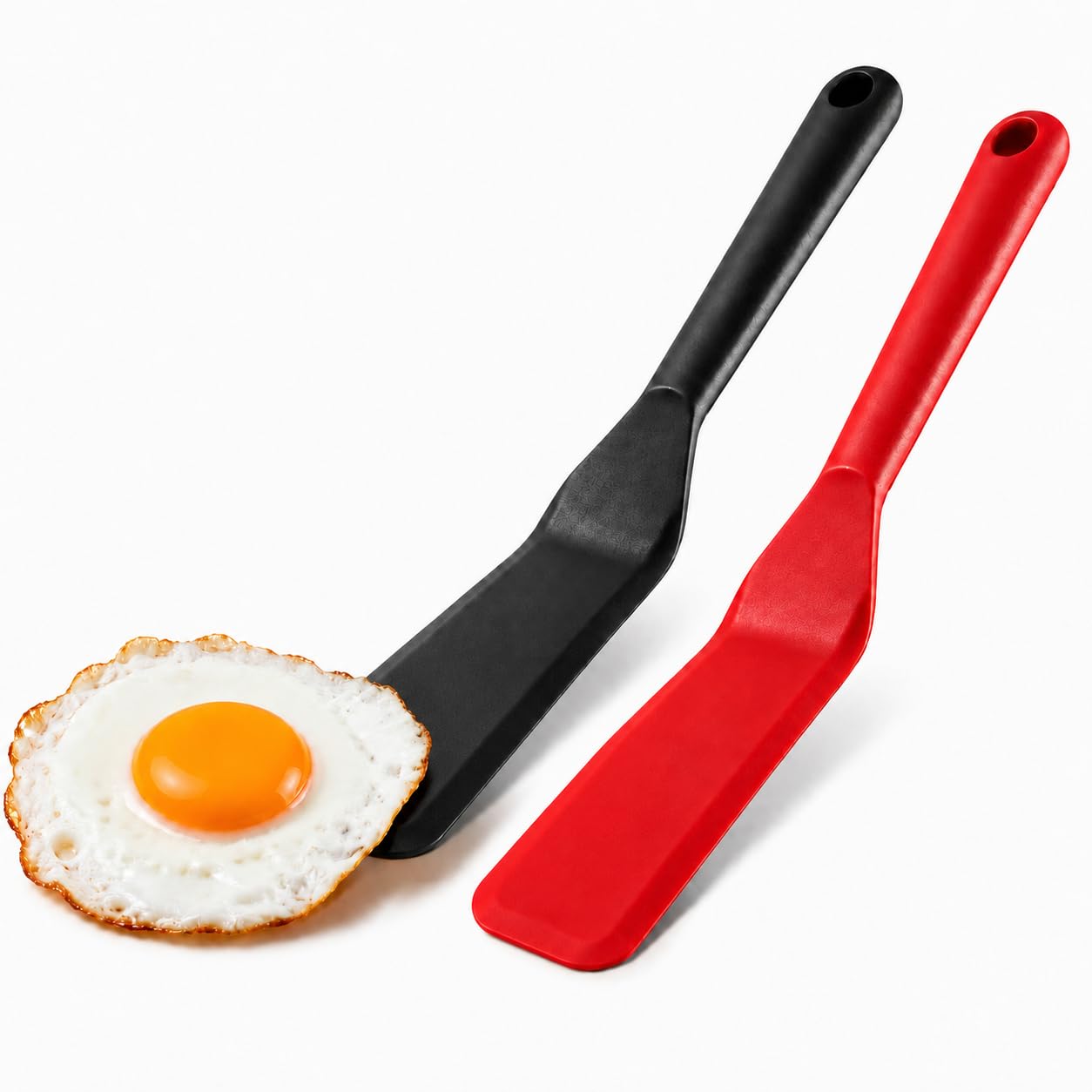Eggssentials Pack of 2, Egg Spatula - Non-Stick, High Heat Resistant Kitchen Tools for Panckes, Eggs, Baking, Cooking, and Mixing - Red & Black