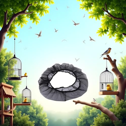 Image of 1Pc Black Small Bird Cage Cover,Bird Cage Dust Cover,Small Birdcage Seed Catcher Guard Net Cover,Nylon Pet Bird Cage, Gauze Birdcage Accessories Mesh Net Cover,Bonsai Protection Cover Pet Supplies