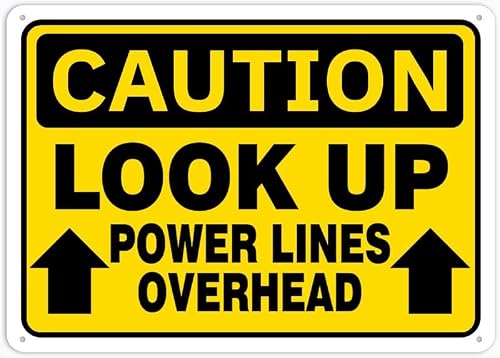 Caution Safety Sign Look Up Power Lines Overhead 8"x12" Aluminum Tin Sign - Safety Warning Alert for Indoor & Outdoor Use