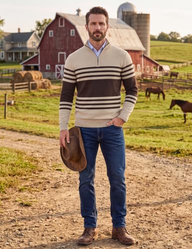 Image of COOFANDY Men's Quarter Zip Up Sweaters Slim Fit Lightweight Mock Pullover