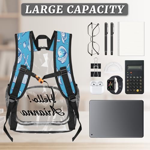 Starfish And Seashell Personalized Small Clear Backpack Heavy Duty for Stadium Approved Custom Summer Beach PVC Transparent Backpack with Name See Through Bag for Concerts3