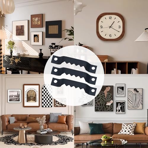 Image of 100 Pack Heavy Duty Sawtooth Picture Hangers with 200 Screws Black Small Sawtooth Hangers for Picture Frames, Paintings, Artwork, Photos, and Home Decor Black Sawtooth Picture Frame Hangers