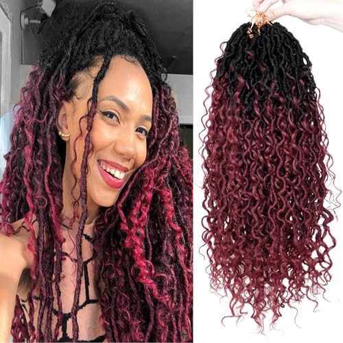 8Packs Goddess Locs Crochet Hair 18Inch Crochet Locs,Burgundy Boho Faux Locs With Curly Ends River Hippie Locs Bohemian Locs Crochet Braids(OTBUG, 18inch(Pack of 8))