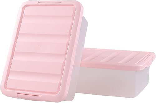 Rosebloom - Caja de almacenamiento de plástico de 14 cuartos de galón, contenedor de almacenamiento con tapa rosa, 2 paquetes
