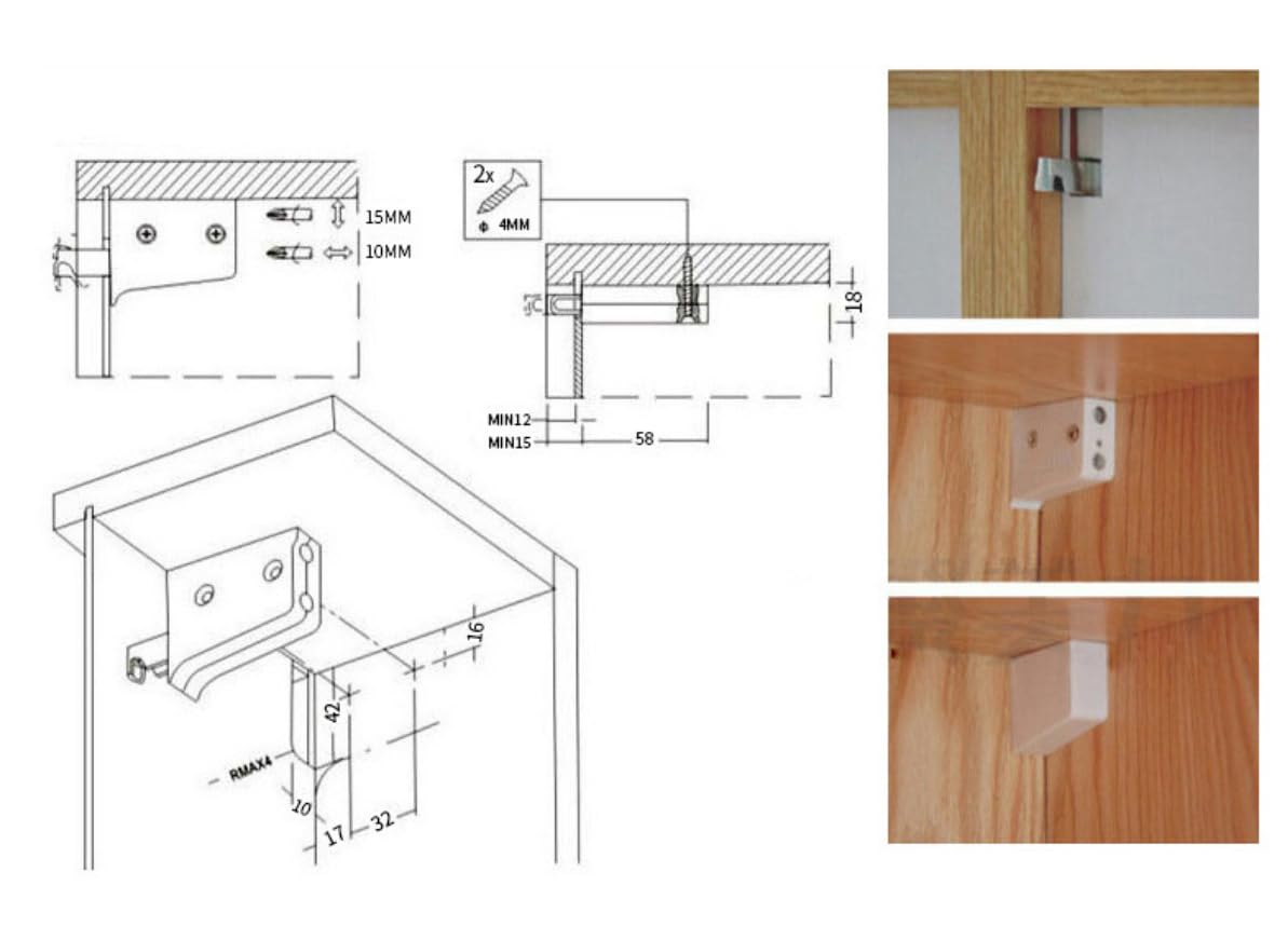 Support Pour Armoire Suspendue - 2 Pièces, Réglables - Blanc, Pour Fixation Murale De Meubles De Cuisine - 5