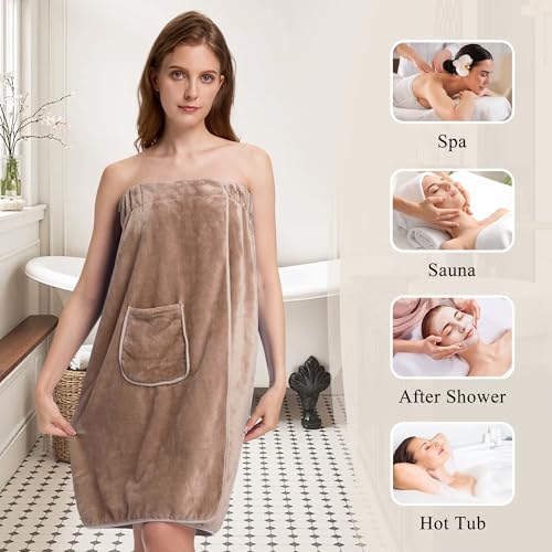 Image of PJGGZ Towel Wrap for Women, Three Adjust Clasps Closure Bath Wraps After Shower Spa Sauna Bathrobe(Available in Plus Size)