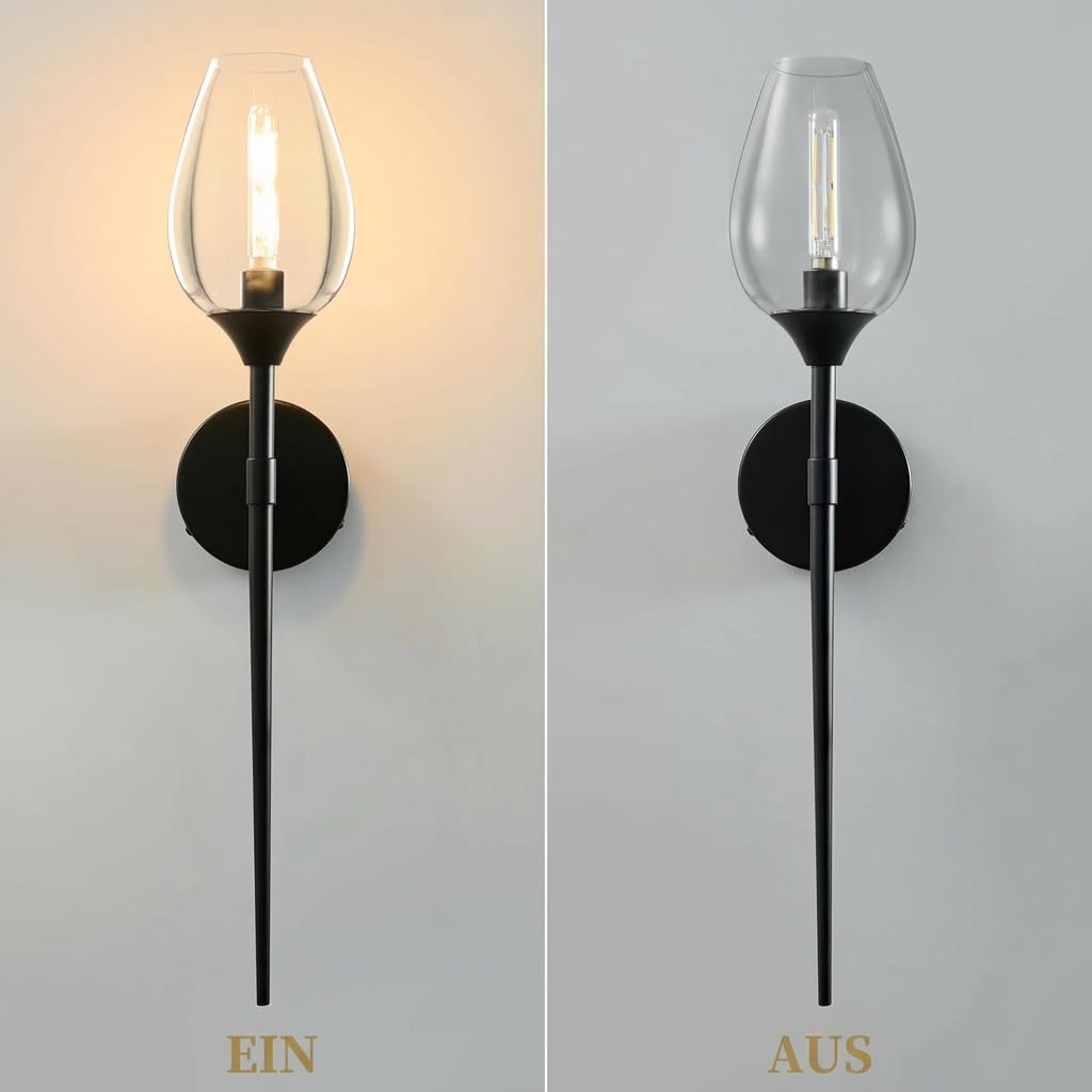 Modern LED Wandleuchte Innen, 2er Set Kreativ Weinglasform Glas Wandlampe Warmweiß, Wandlicht Wandbeleuchtung für Schlafzimmer Wohnzimmer Treppenhaus Badezimmer (Schwarz)