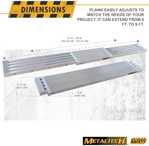 Metaltech M-PEP7000AL Telescopic Aluminum Plank Board, 6 to 9-ft. Adjustable Work Platform for Step Ladders and Sawhorses, Work Plank, Ladder Accessory, and Scaffold Tool for Home Improvement - 4