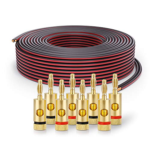 PureLink Cabo de altifalante SP062-030 2 x 2,5 mm² (99,9% OFC de cobre completo, cabo entrançado de 0,20 mm), cabo de altifalante de alta fidelidade, 30 m, preto, conjunto que inclui 8 tomadas banana