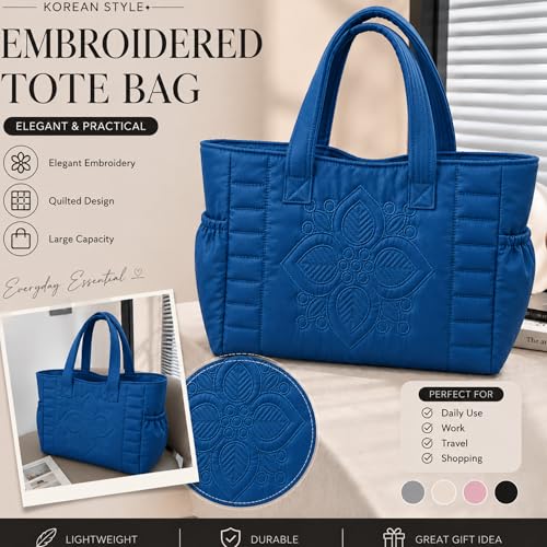 Image of LX LEKHX Tote Bag for Women | Lightweight Shoulder Handbag with 2 Main Zip Compartments & Multiple Pockets | Water Resistant Polyester Fabric | Office, Travel & Daily Use