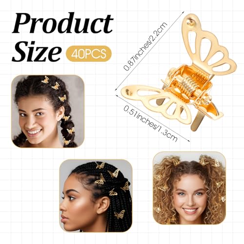 40 Piezas Mini Pinzas de Mariposa Doradas para Cabello miniatura 2