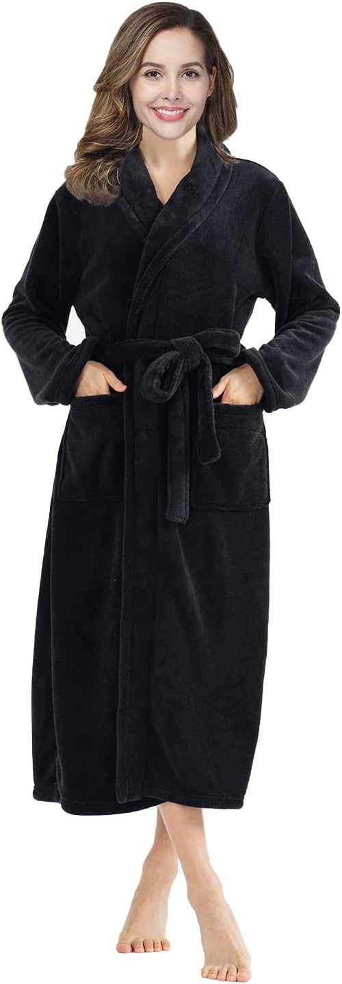 RONGTAI Womens Bathrobe Ladies Fleece Plush Warm Long Robes Fleece Nightgown Sleepwear - Image 5
