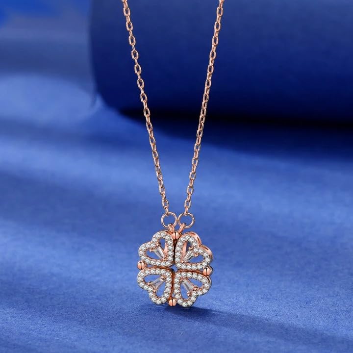 GXNRHG HHRLCH Naszyjnik na szczęście w kształcie serca dla kobiet, 925 Sterling Silver Naszyjnik z czterolistną koniczyną, Naszyjnik z wisiorkiem w kształcie serca miłosnego, Naszyjnik z sercem