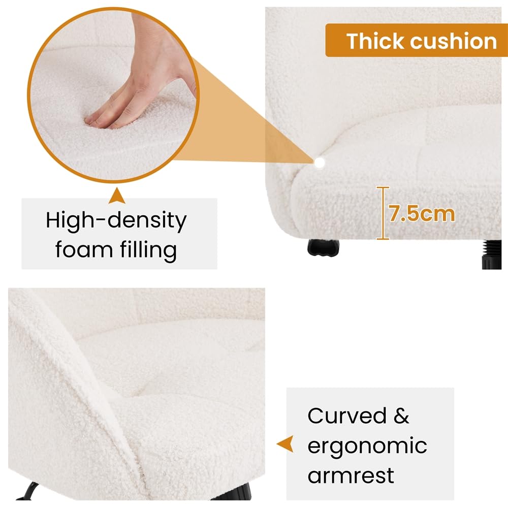 Yaheetech Silla Oficina de Bouclé con Ruedas Giratoria de 360° Blacnco