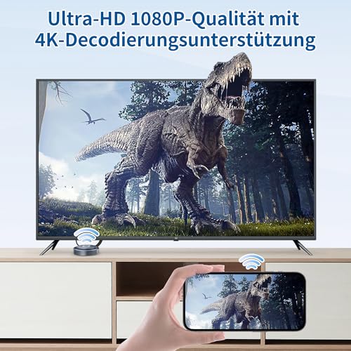 zeigt schlankes Design und integrierte Antenne für lückenlose Miracast-Übertragung.