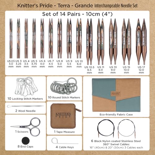 Image of Knitter's Pride Terra Grande Interchangeable Needle Set 4 inch inch(10cm) - 14 US Sizes (2.5 to 17)