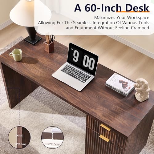 Image of 60 inch Modern Home Office Desk, Reversible Left‑Right Cabinet, Built‑in Outlet | Reversible design lets you fix the cabinet on left‑hand or right‑hand side to fit your room layout