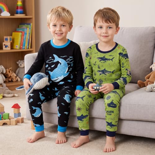Image of DAUGHTER QUEEN Boys Pajamas 4 Pieces Long Set 100% Cotton Sleepwear Size 18 Months-12 Years