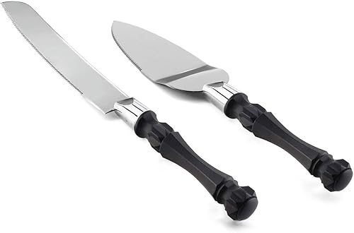 Miniatura 8 de Homi styles Juego de 2 cuchillos y servidores negros para tartas, cortador de pasteles y espátula, servidor de pasteles y cuchillos con agarre
