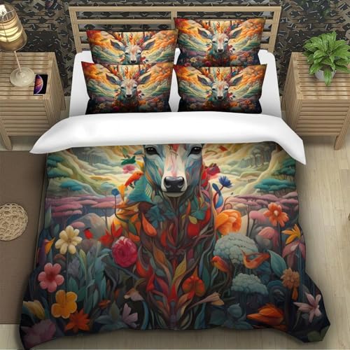 Parure de lit microfibre cerf floral ensemble linge de lit single 140x200 - 5